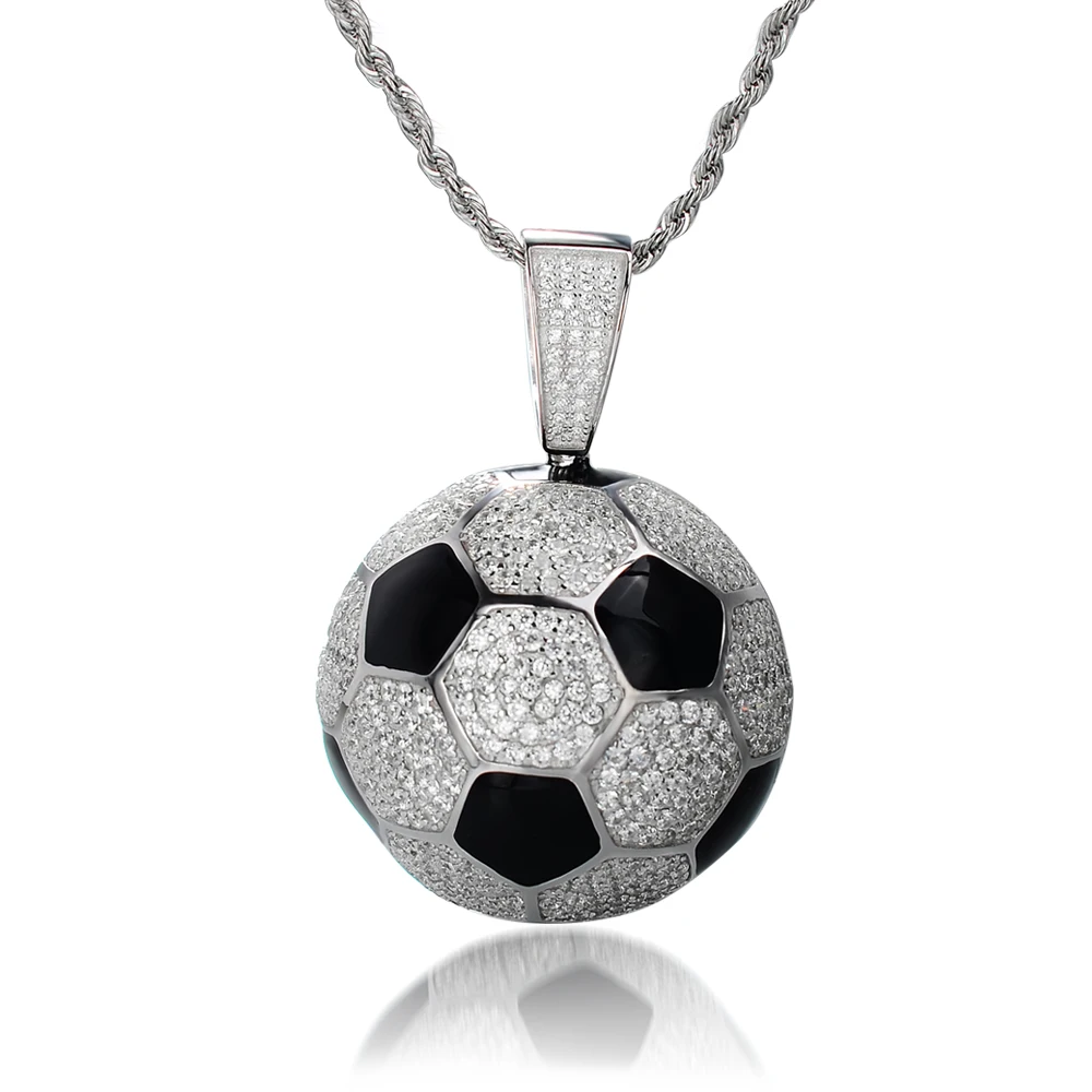 

moq 1 factory retail 2019 new design platinum plated cz soccer ball pendant hip hop jewelry men