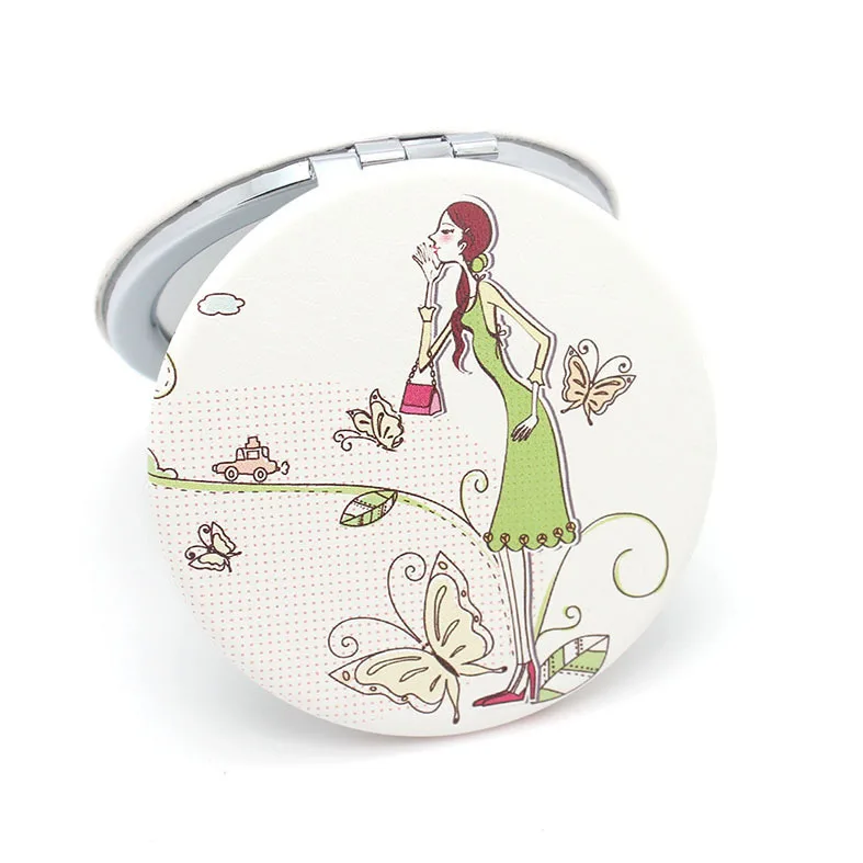 

Hot make up small round PU makeup mirror custom logo design folding led mirror