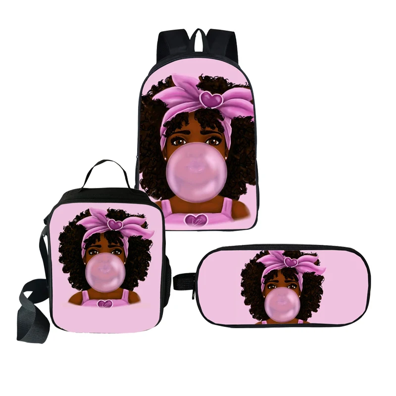 

Coolost Black Girl Print 3Pieces/Set Bags School Backpacks and Lunch Bag with Pencil Bag 3 pcs/set Kids School Bags