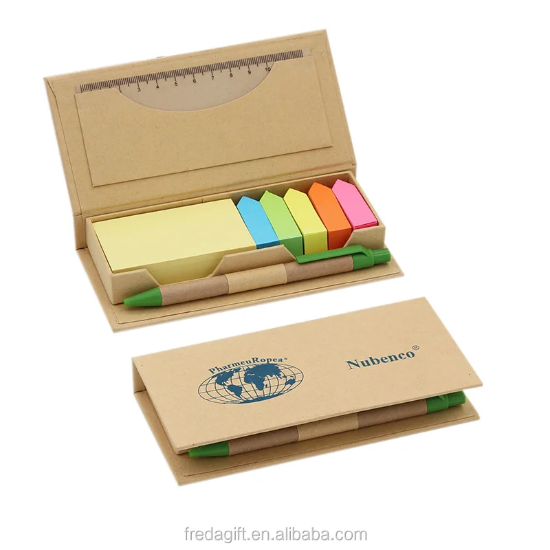 High Quality Recycle Sticky Note Set Box,Ecofriendly Foldable Square Cube Memo Kraft Paper Box