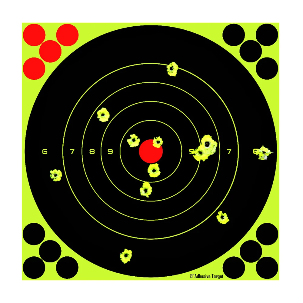 

new design 2021 Training cheap 8 Inch 100/50/25/10 Packs Bullseye Self Adhesive Reactive Splatter Shooting Target Splatterburst Targets For Shooting games toys, Black +yellow+orange