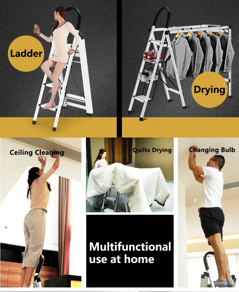 Fold Up And Easy To Store Household Aluminum Step Ladder With Clothes Rack And Handrail Buy