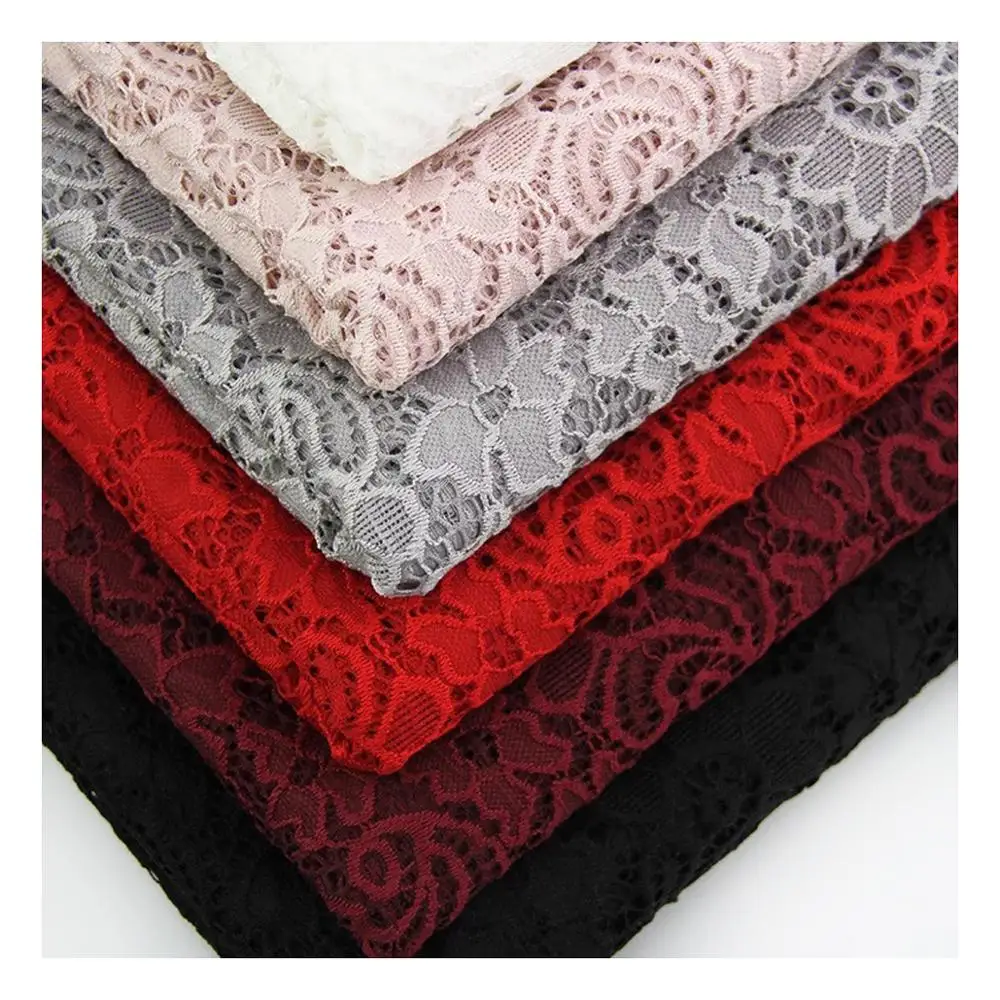 

The brocade spandex pressed yarn stretch black women fabric lace