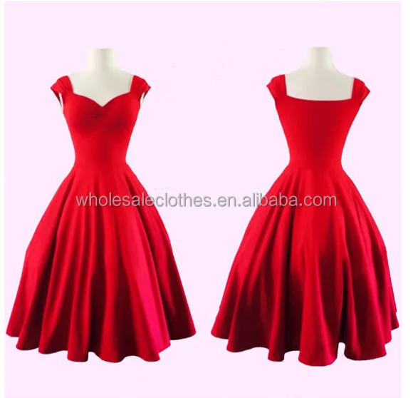 

wholesale high-end Red Fashionable Retro style Knee Length pure color Vintage 50s dress Plus Size