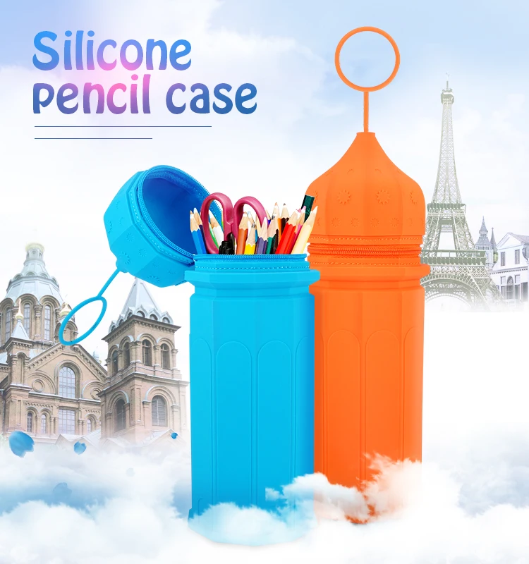Wholesale Custom Printed Roll Zipper School Kids Cute Silicone Pencil Case