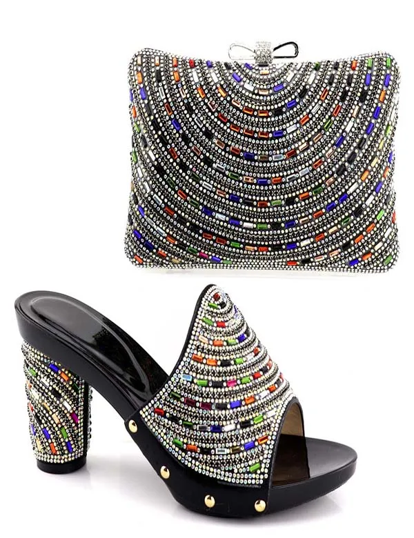 

New fashional black party shoes hotselling bag and shoes set for women match African shoes and bag set 1013-8