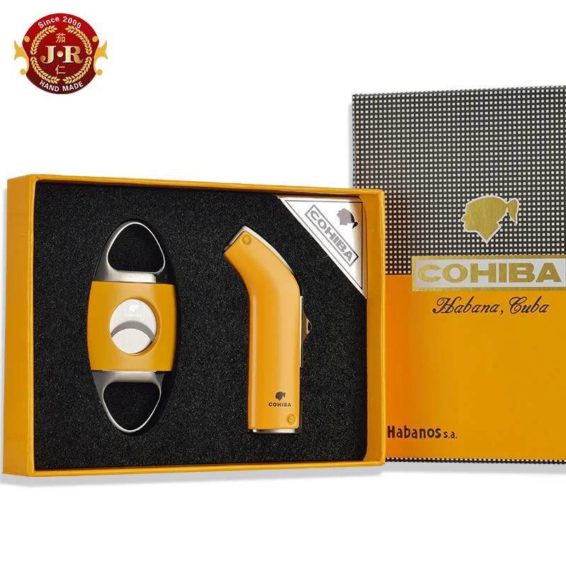 

COHIBA Cohiba cigar lighter and cutter set Classic yellow Travel Business cigar cutters gift TZ-1001