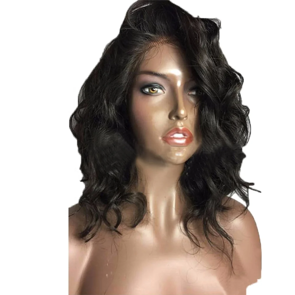 

8-16 inch Short Body Wave Natural Black Hair Wig Half Handmade Frontal Lace Wigs Remi Virgin Human Hair