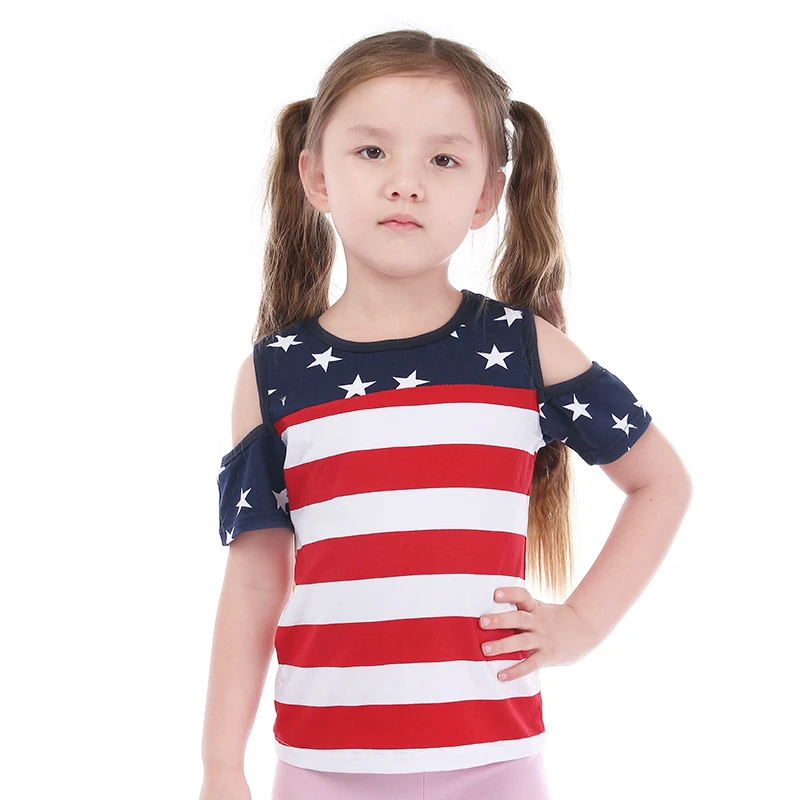 

New wholesale july 4th boutique clothing stripe fashion baby girls t shirt, As picture