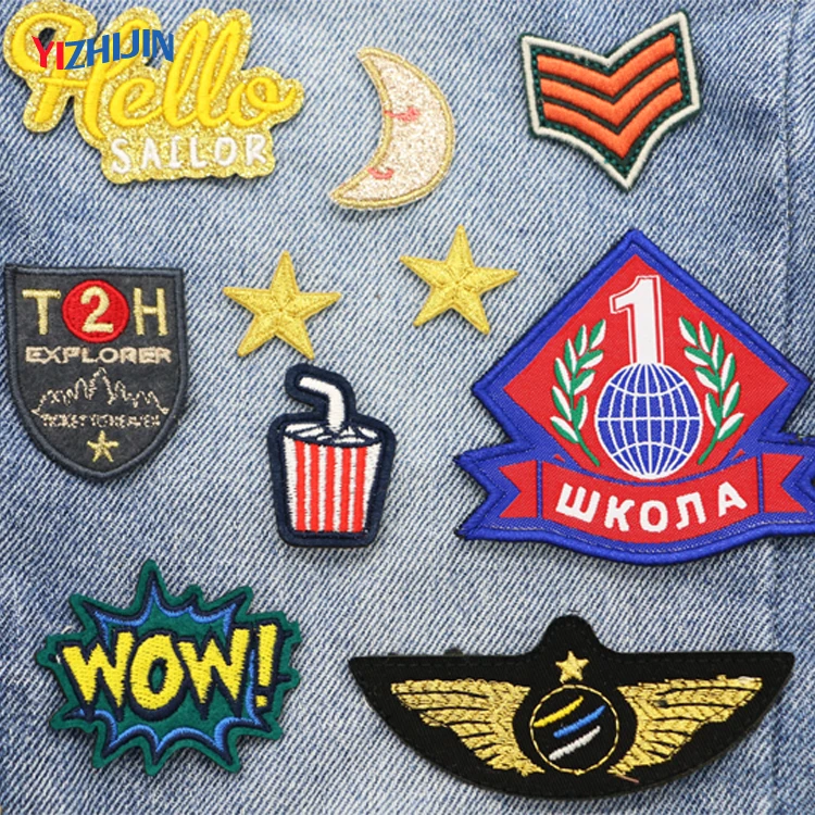 

Factory Wholesale Glitter Designs Embroidered Iron on Patch for Kids clothing Custom Applique Embroidery Logo Patch Iron-on, All color