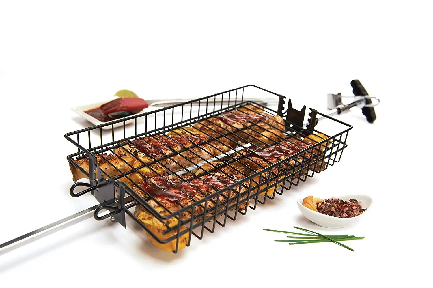 Chrome Plating Steel Flat Spit Rotisserie Grill Basket Buy Rotisserie