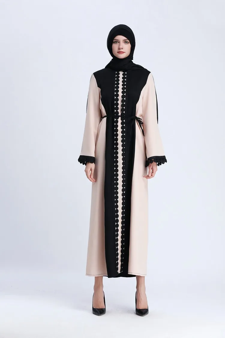 时尚风格女性正面打开 abaya 迪拜 abaya 带高品质设计女性蕾丝穆斯林