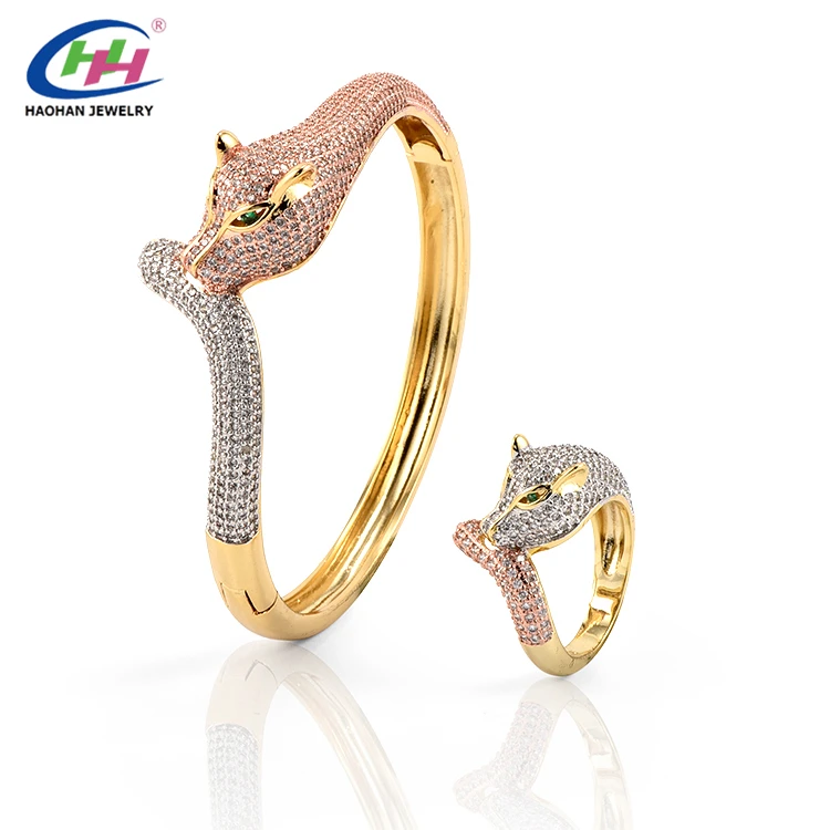 green stone eyes leopard jewelry sets luxury wholesale jewelry set