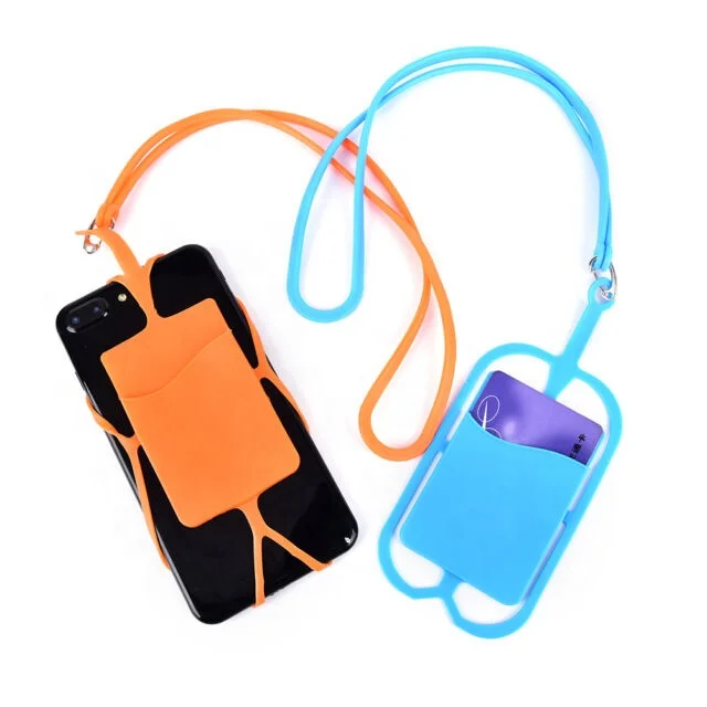 

Soft Washable Silicone Lanyard Cell Phone Card Holder With Neck Strap, Blue,red,yellow, pink, orange, black, or customized