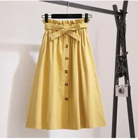 

summer autumn 2019 fashion single row button high waist skirt pleated skirt A line skirt