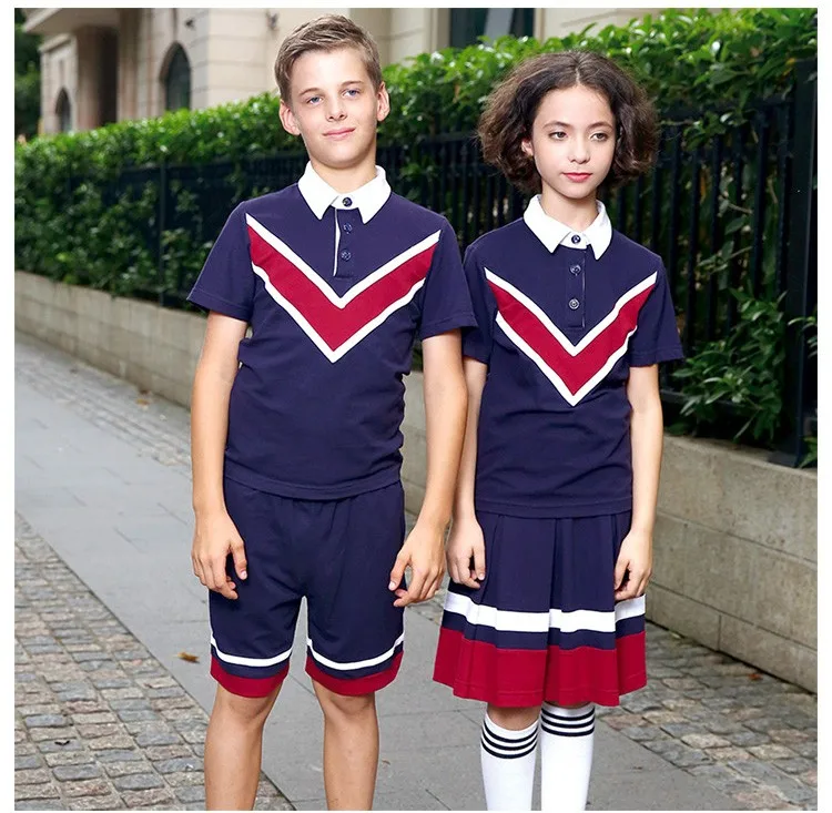 Custom New Design Summer Navy Blue Boys And Girls Primary And Junior