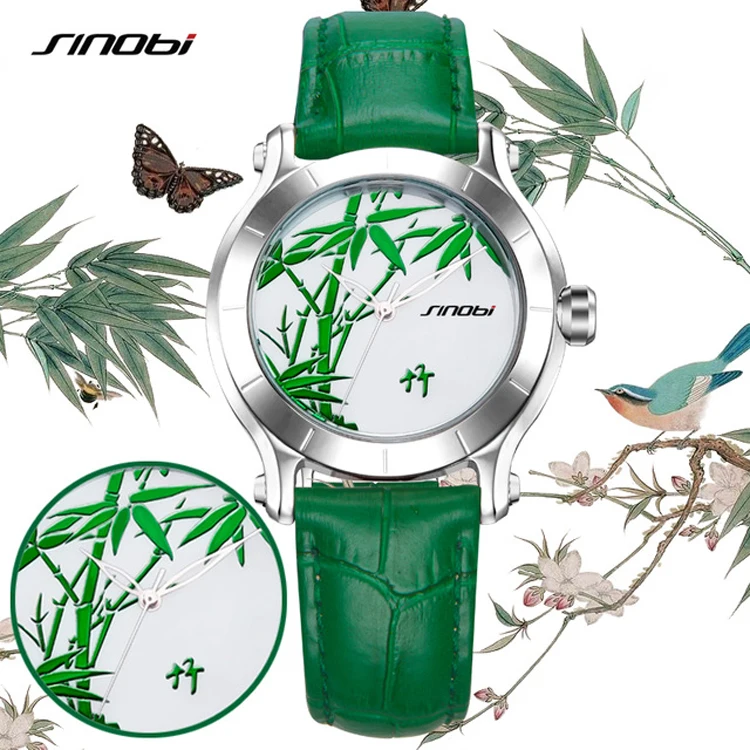 

9632 L SINOBI New Chinese Women Watches For Plum Flower Red Leather Fashion Wristwatches Ladies Clock Mother's Day, N/a