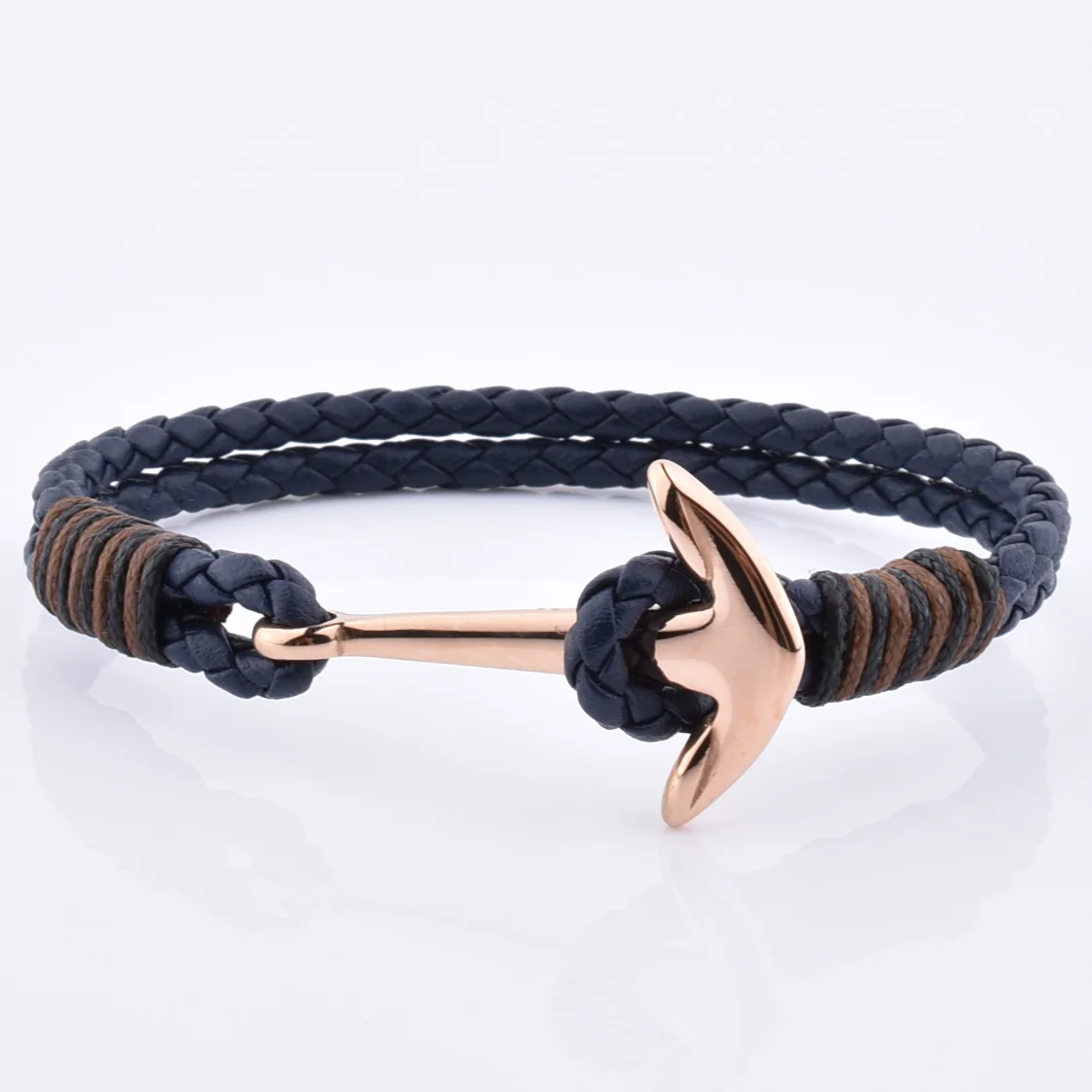 

Fashion Jewellery Man Style Navy Blue Rose Gold Plated Anchor Bracelet