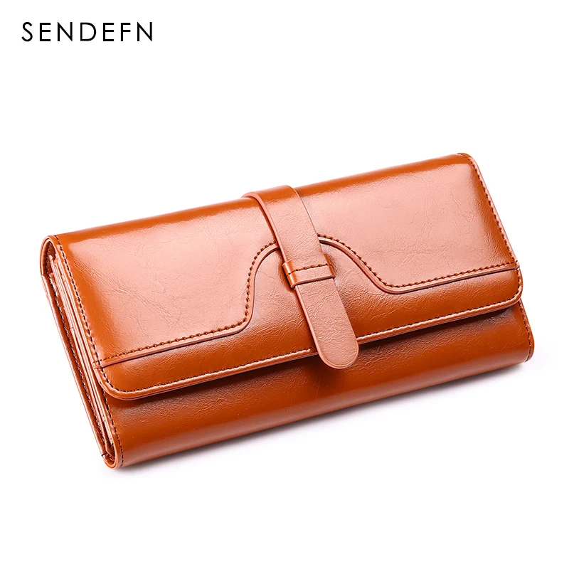 

New style long fashion genuine leather wallet with RFID blocking for women and lady girl, Brown, black, red, orange, blue or customize
