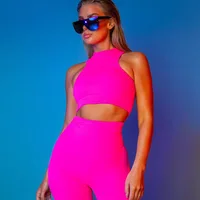 

Neon Green Orange Sexy 2 Two Piece Set Women Festival Clothing Beach Romper Bodysuit Top+Pant Club Outfits Matching Sets