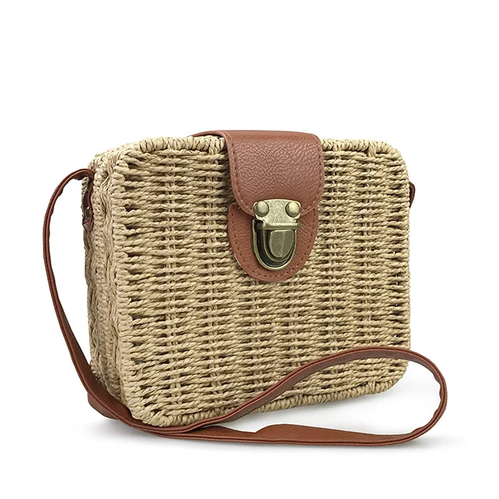 

2021 Retro Straw Portable Small Box Woven Women Cross Body Bag Shoulder bag