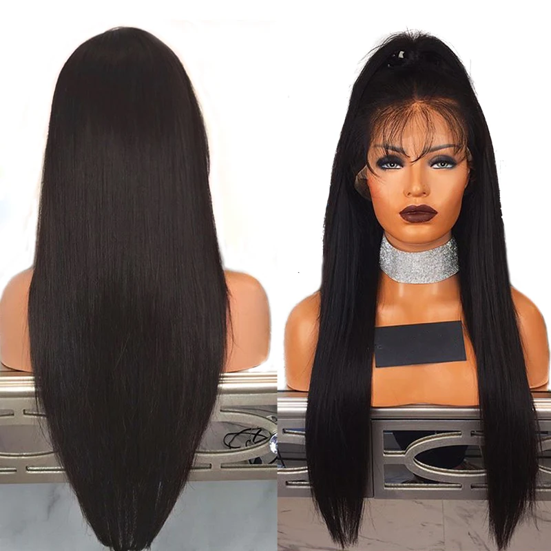 

Wholesales High Quality Indian Remy Silk Straight 150% Density Glueless Full Lace Human Hair Wig Unprocessed virgin Human Wig, Natural color lace frontal wig