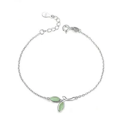 

Latest Green Opal Stone 925 Sterling Silver Hope Leaf Bracelet Jewelry