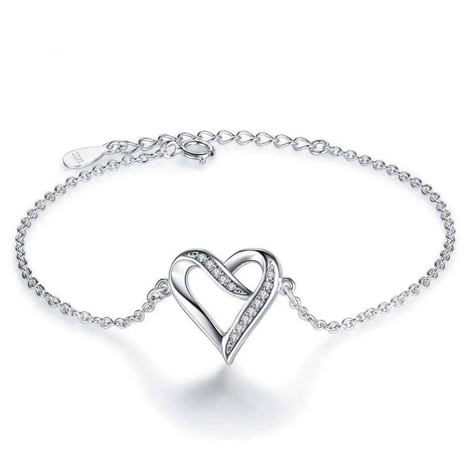 

Original 925 Sterling Silver Heart Charm Bracelet For Women Crystal Bracelet Fashion Woman Jewelry Gift