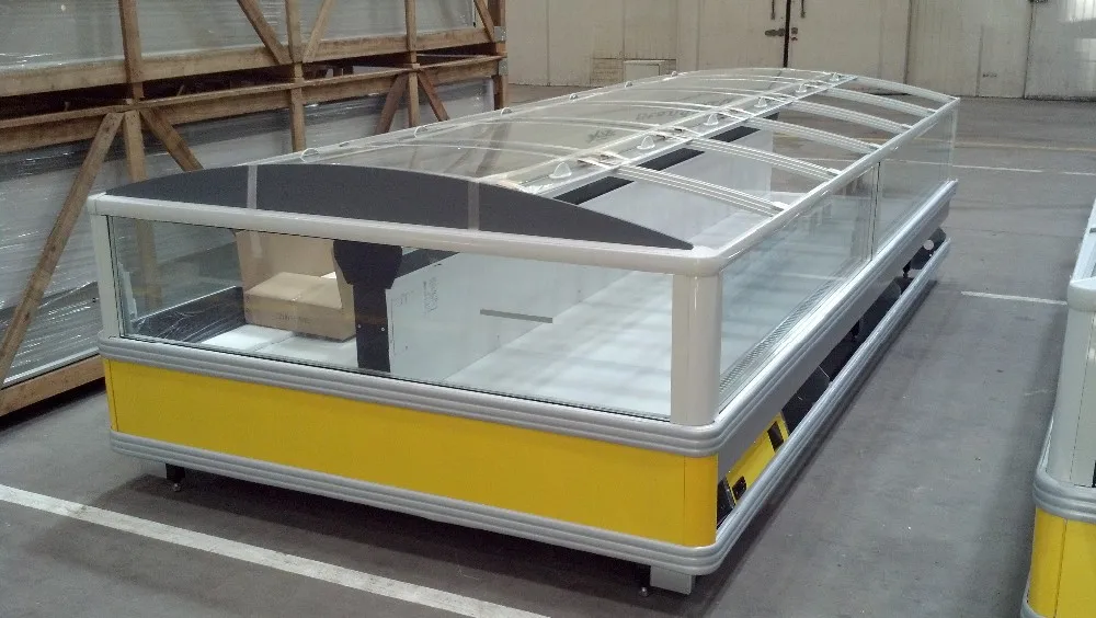 freezer horizontal with cover glass Sliding Curved Glass Door for Ice Cream Display Case