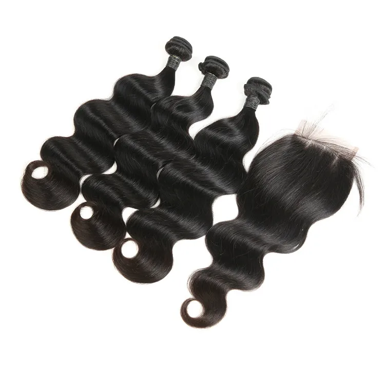 

100 Human Body Wave Hair With Closure, Natural black 1b;1#;1b;2#;4# and etc