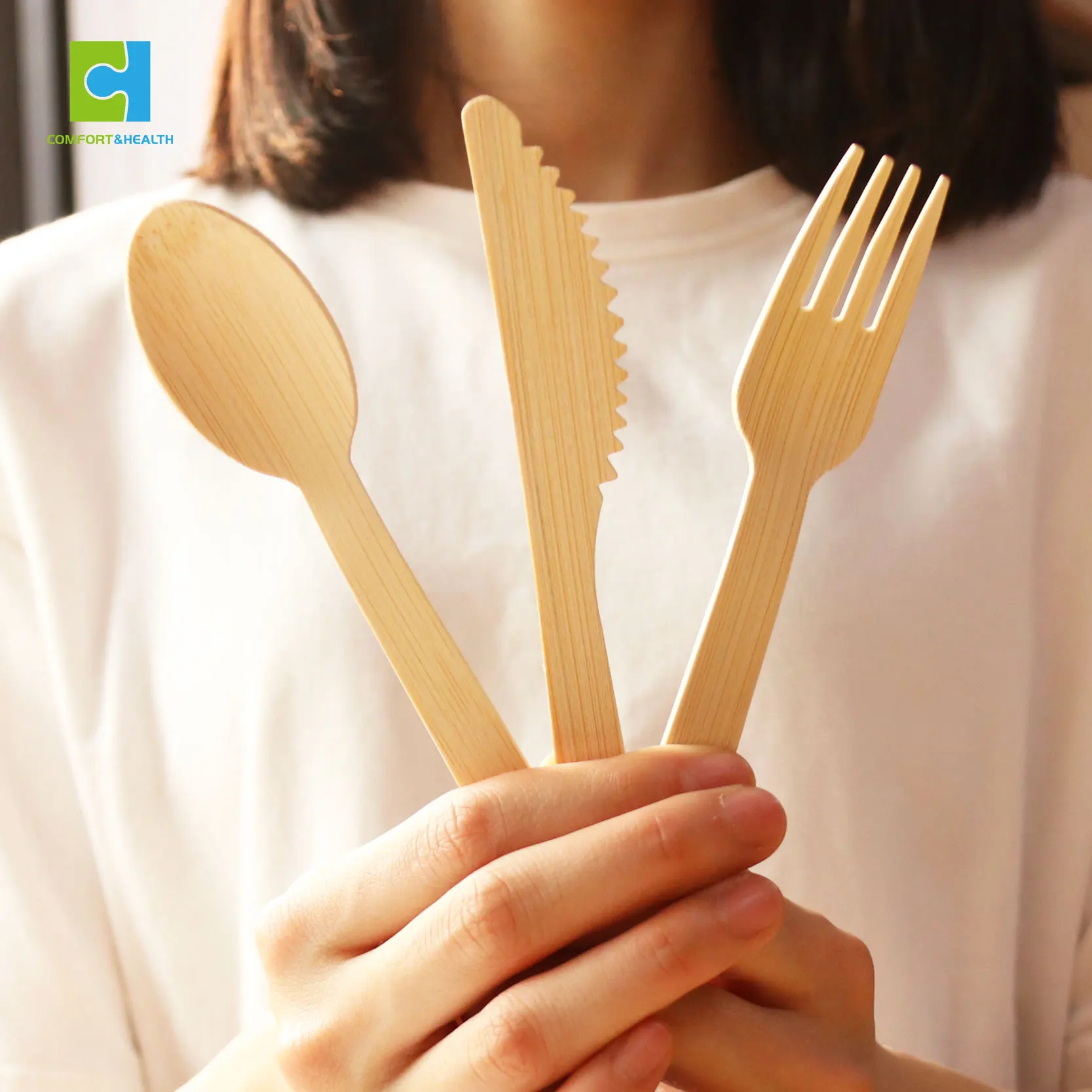 Disposable Portable Bamboo Cutlery Set Knife Fork And Spoon