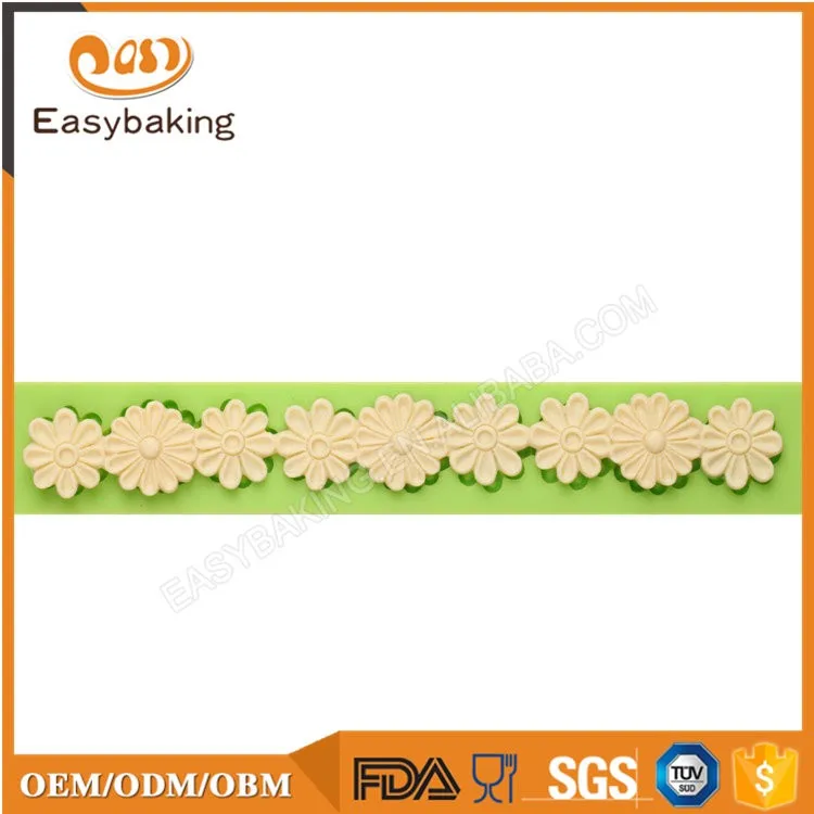 ES-4310 Multiduty flower shape fondant cake border silicone mold for wedding cake decorating