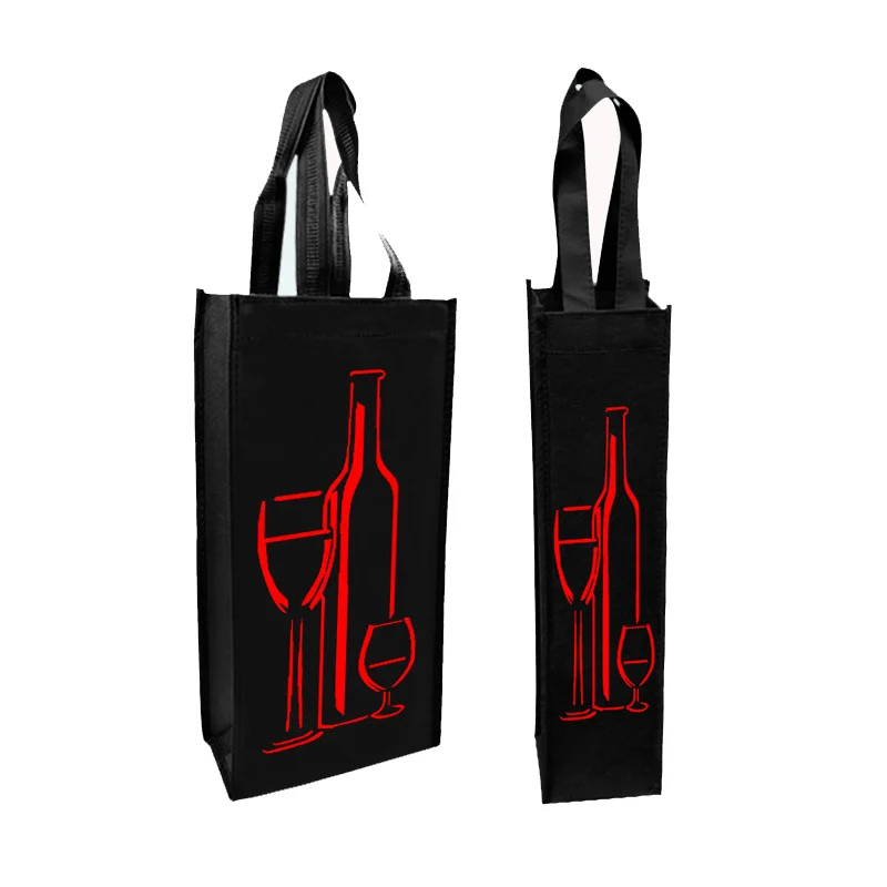 

Cheap Black Reusable Non Woven Wine Tote Bag With Custom Logo, Black,redwine