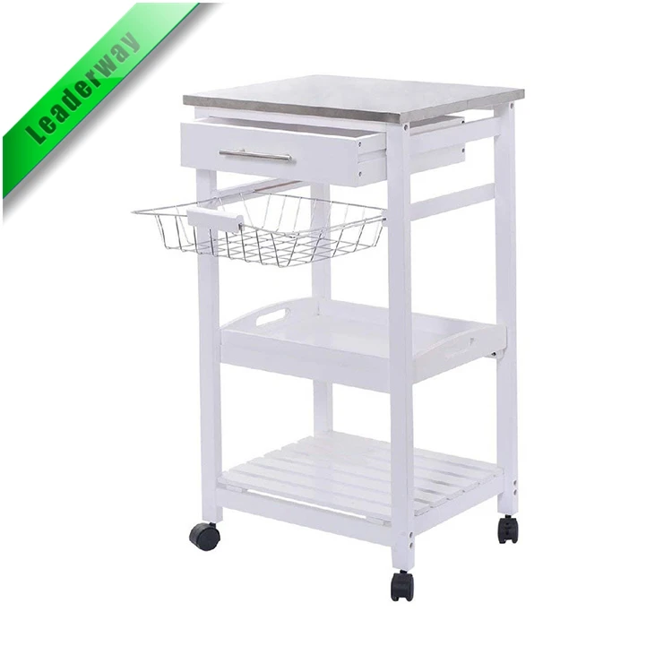 Hot Sale MDF White Kitchen Island Serving Cart Trolly For Restaurant