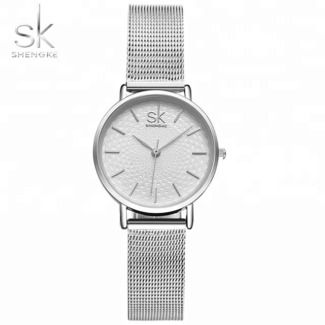 

Super Slim Silver Mesh Stainless Steel SK Shengke Women Watch