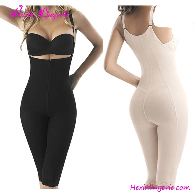 

Black Long Thigh Shaping Bodysuit Full Body Waist Trainer With Zipper, N/a