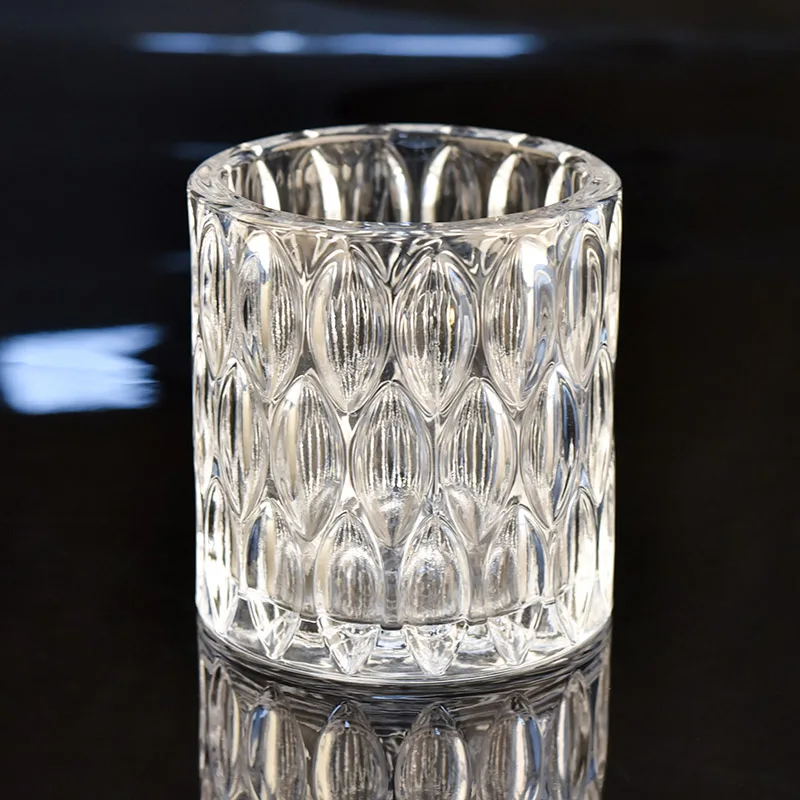 Wholesale cylinder glass almond embossed candle holders home decoration