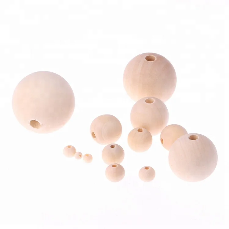 
China suppliers Wholesale 4 mm to 50 mm custom unfinished natural round wood beads For Jewelry Making wooden beads 