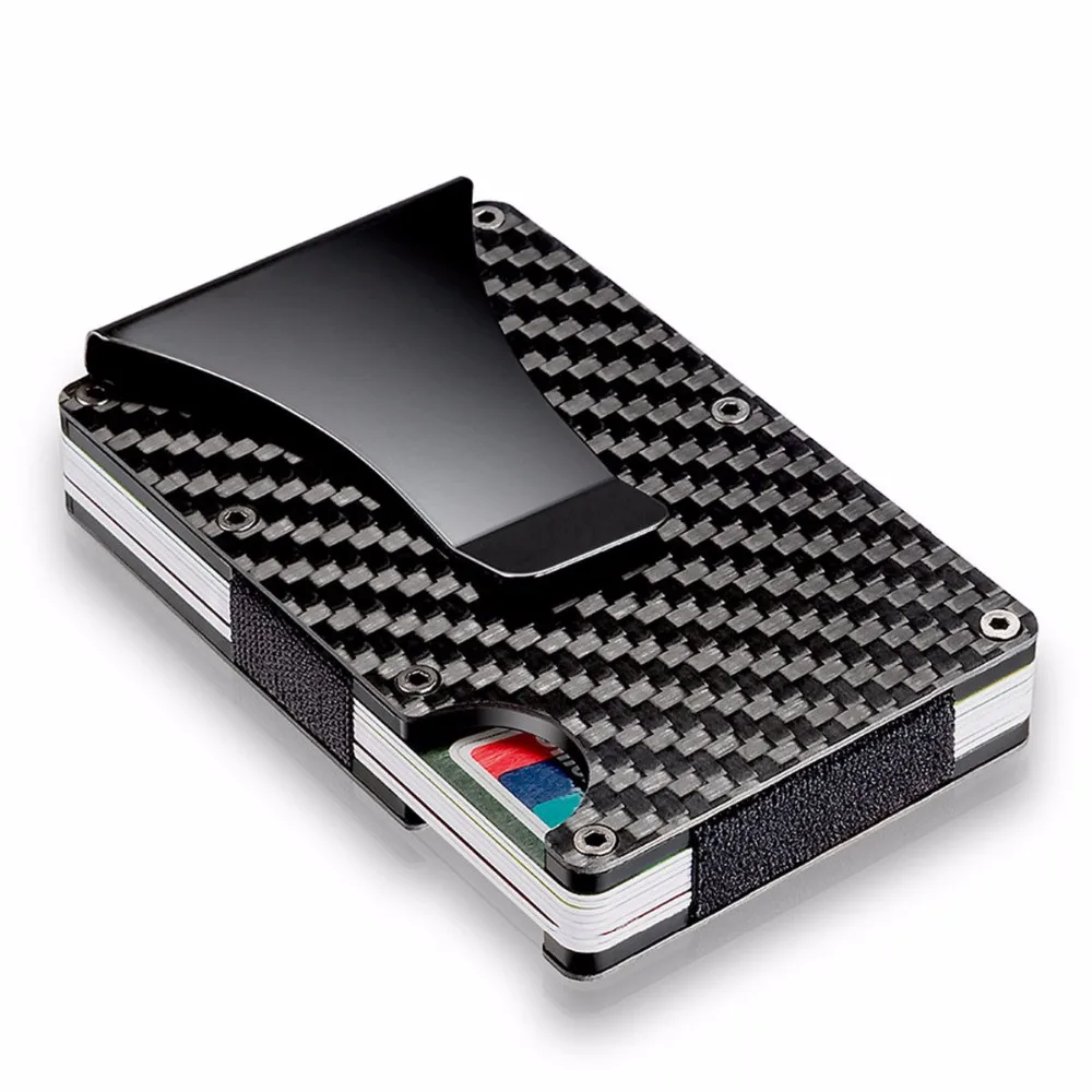 

2020 CE ROHS certificated Slim Aluminum Minimalist carbon fiber card holder wallet with Money Clip