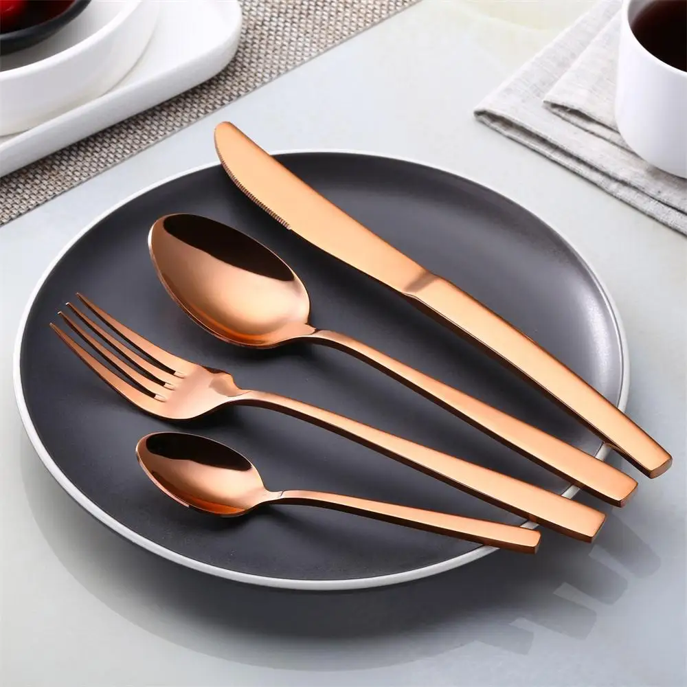 

New product ideas 2022 rose gold reusable cutlery set stainless steel spoon fork knife modern sustainable eating utensil set, Customize/black/silver/gold/rose gold