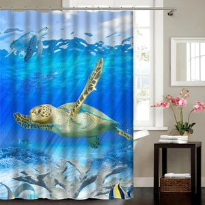 Image of Eco-Friendly Polyester Digital Printing Fabric Customized Ocean Dophin Shower Curtain 71*71 inch