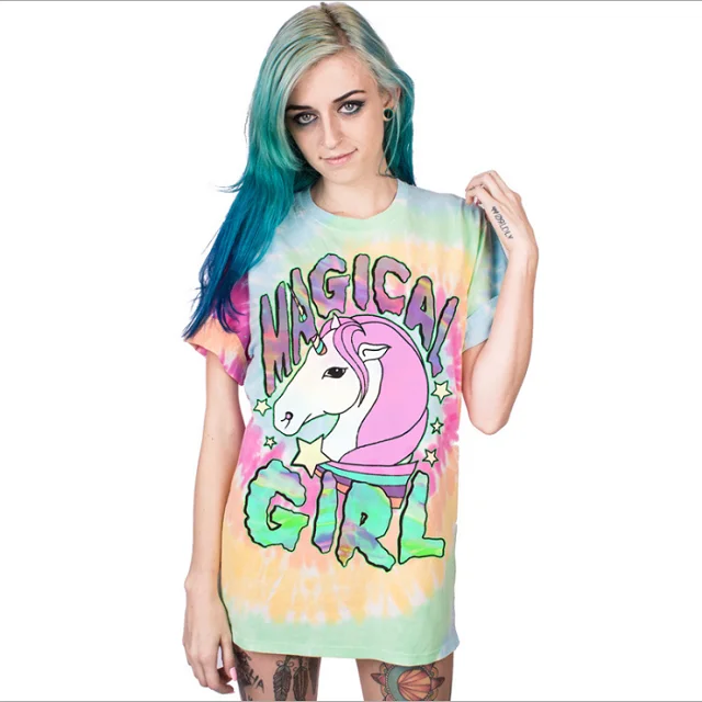

OEM Leopard Spring new Unicorn digital printing women's bottoming shirts T-shirt short-sleeved loose sports large size shirt