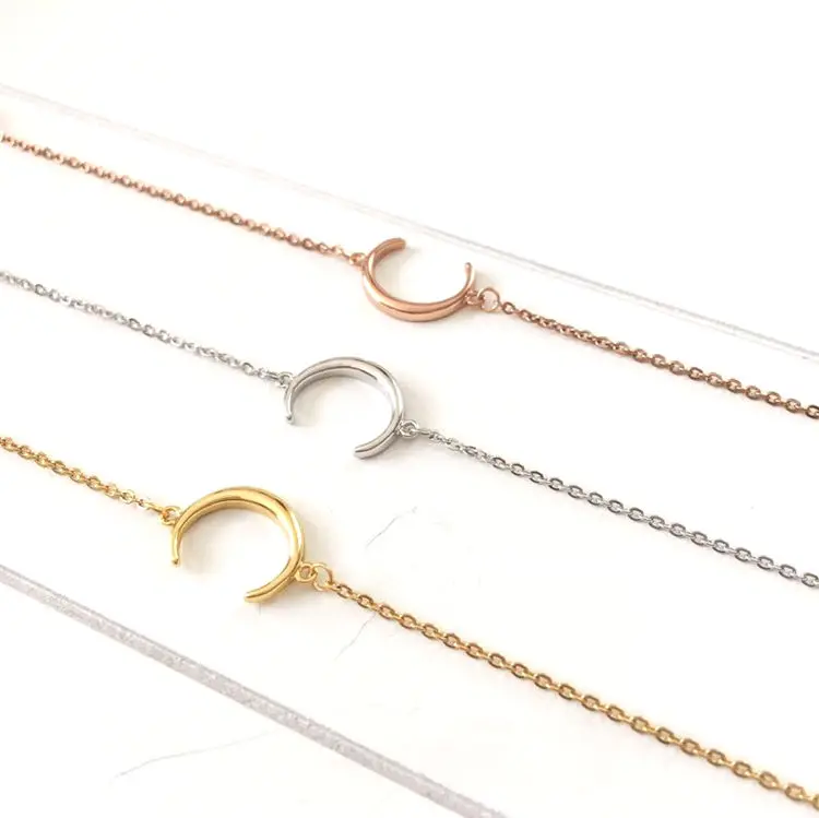 

Fashion Dainty Simple Stainless Steel Minimalist Jewelry Moon Bracelet for Girls, Silver, gold,rose gold and black