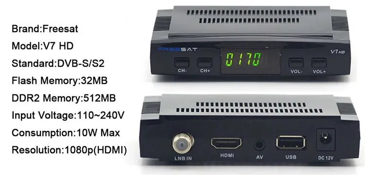 Decodificador receptor terrestre IP IPTV DVB T2S2 Full HD 1080P Freesat V8 Golden