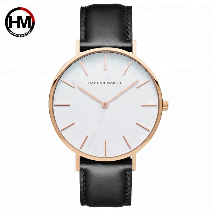 

Hannah Martin 2018 New Leather Men Watch Fashion Women Sport Simple Pointer Wristwatches Brand Casual Quartz Couple Watches, 7 colors