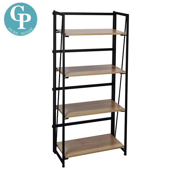 4 Tier Movable Folding Bookshelf Ladder Bookcase Storage Shelf