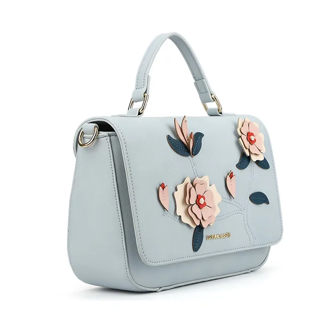 

TAX FREE ZERO tariffs Myanmar own factory No.6988 customized flower applique PU lady handbags, As picture, various colors available