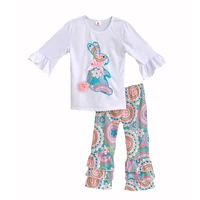 

Hot Sale cotton Easter Bunny child baby girls clothing set Easter rabbit ruffle long sleeve shirt floral pants Kids Sets bow