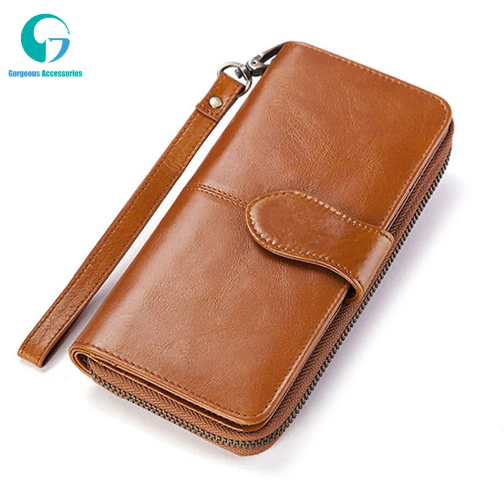 

Stylish Genuine Leather Large Capacity Long Hand Travel Purses Wallet For Ladies, 2 colors