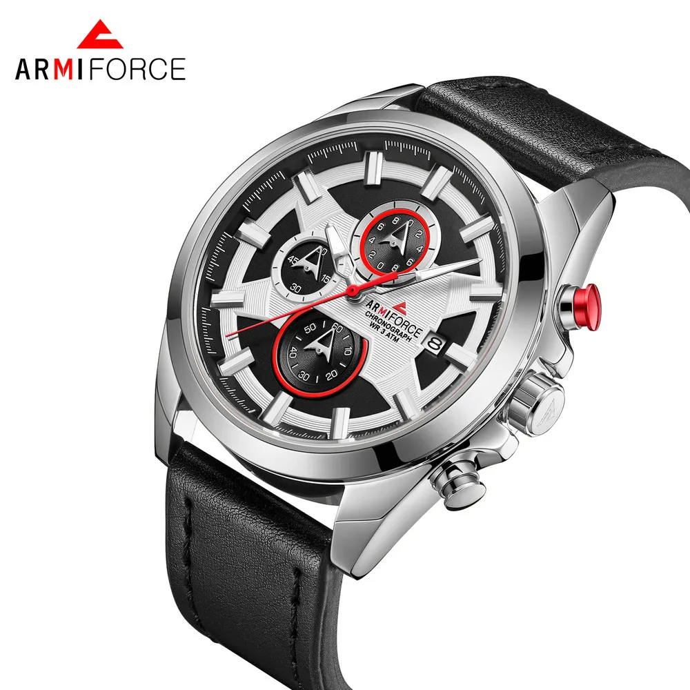 

ARMIFORCE 8006 Men Quartz Fashion Sport Watch With Leather Band Luminous Hands Calendar Stopwatch